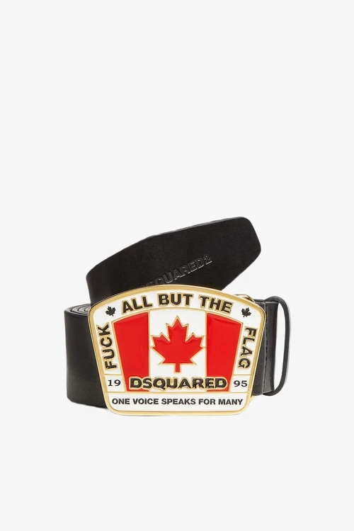 Canadian flag plaque leather belt