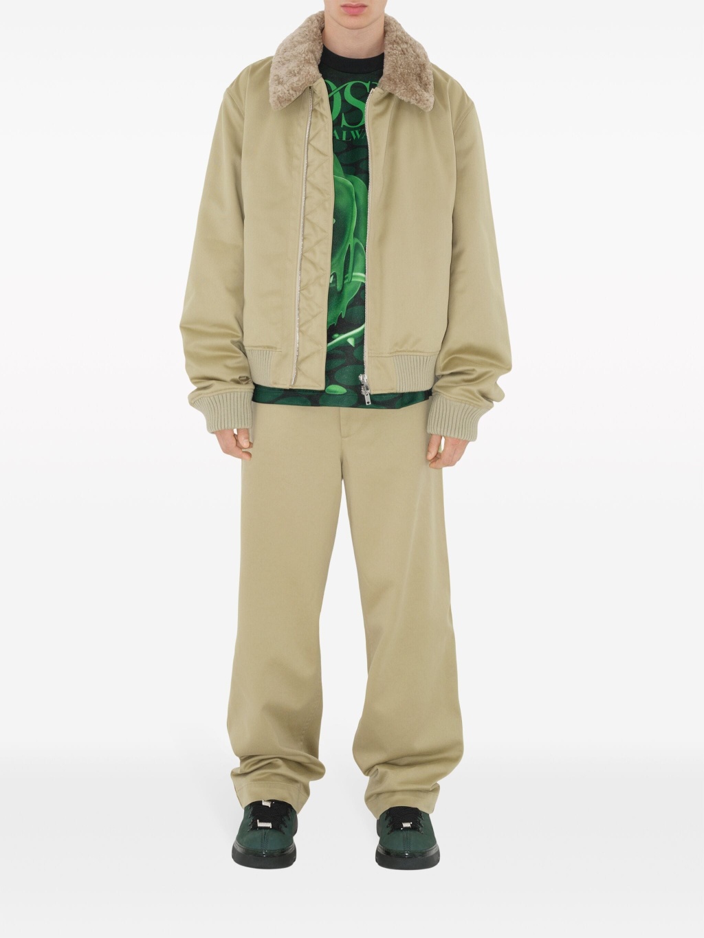 Куртка-бомбер с воротником из овчины