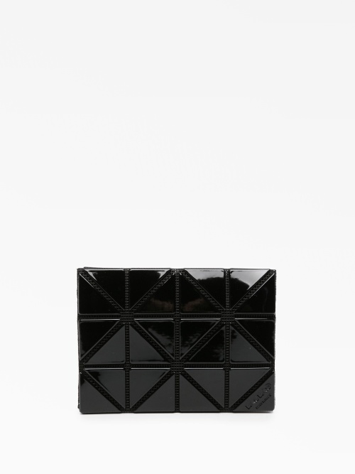 High-shine faux-leather geometric-design cardholder