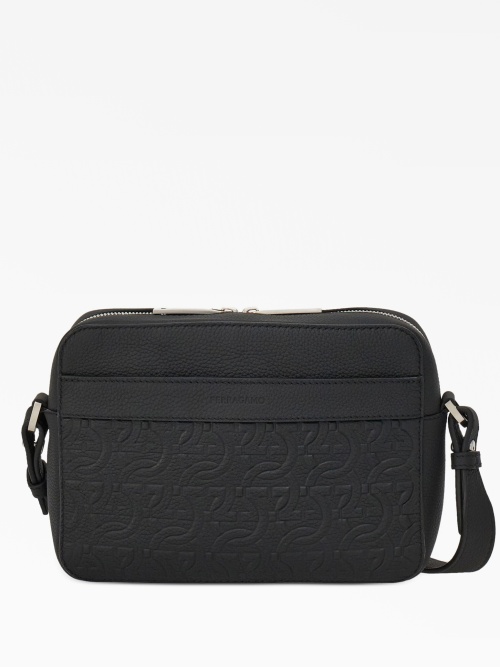 Logo-embossed leather shoulder bag
