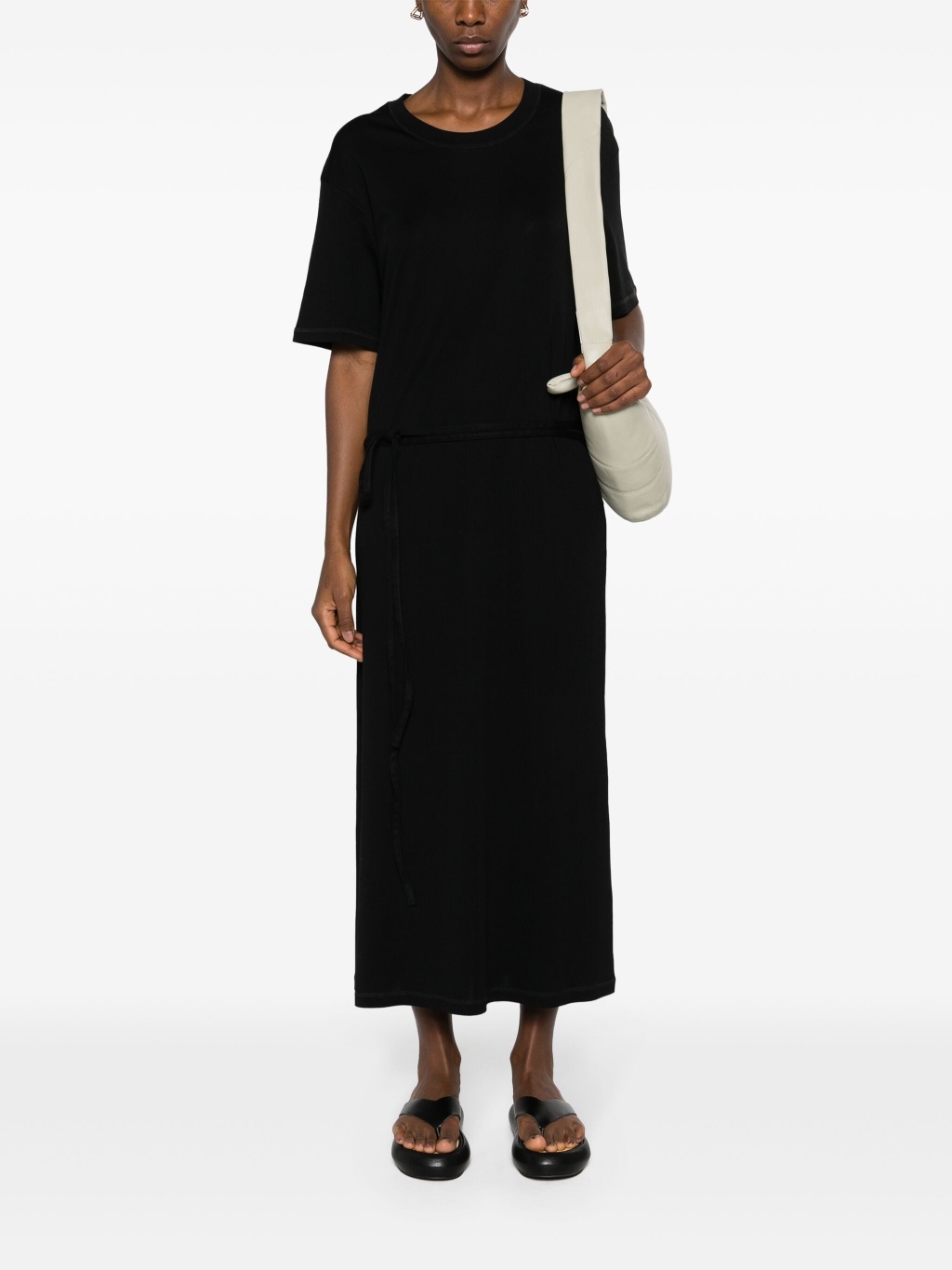Ribbed-knit belted maxi dress