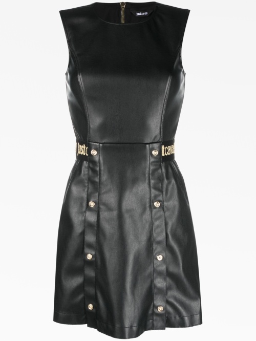 Logo-waistband faux-leather minidress