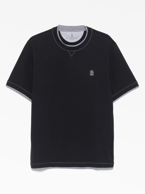 Navy cotton t-shirt with grey trim Brunello Cucinelli — купить на