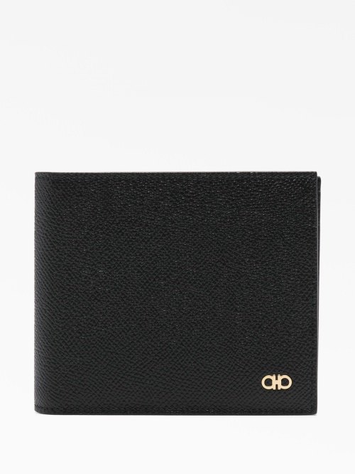 Gancini-plaque grained leather wallet