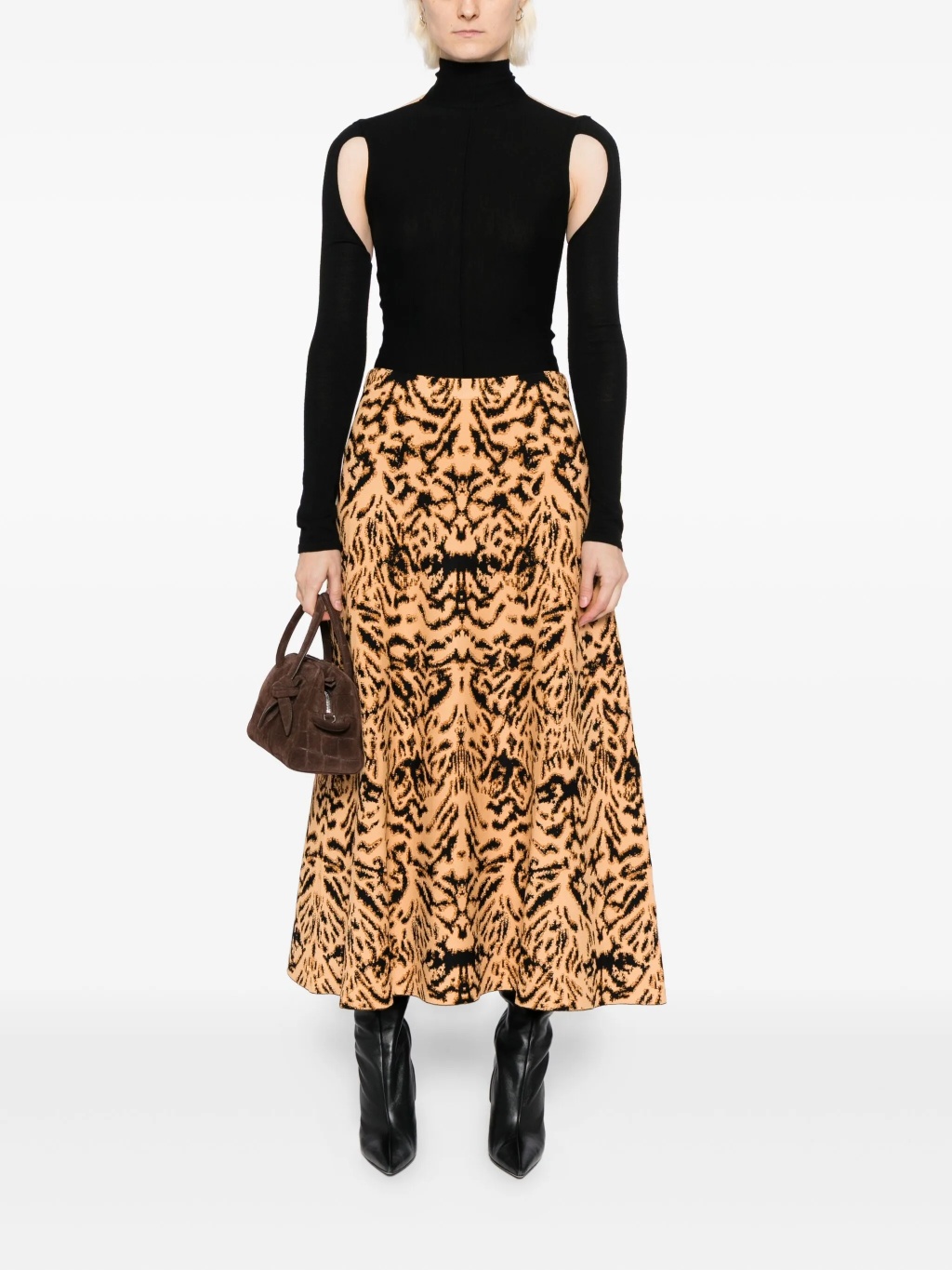 Юбка-трапеция миди с анималистическим принтом