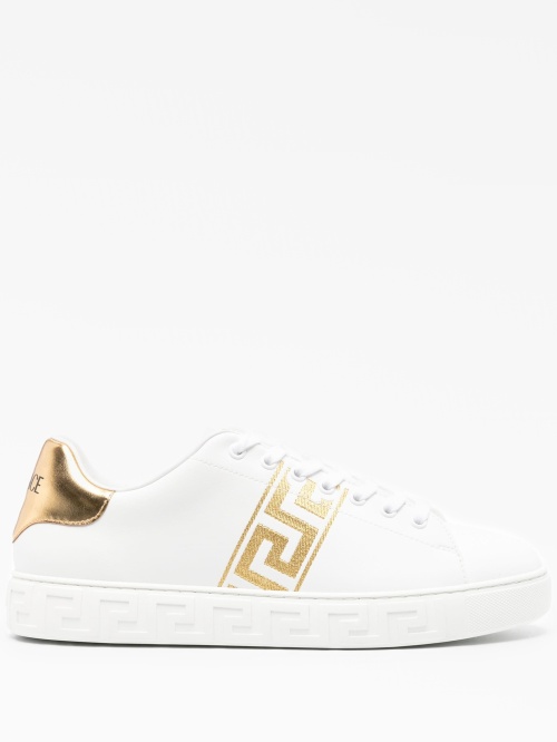 Embroidered Greca leather sneakers