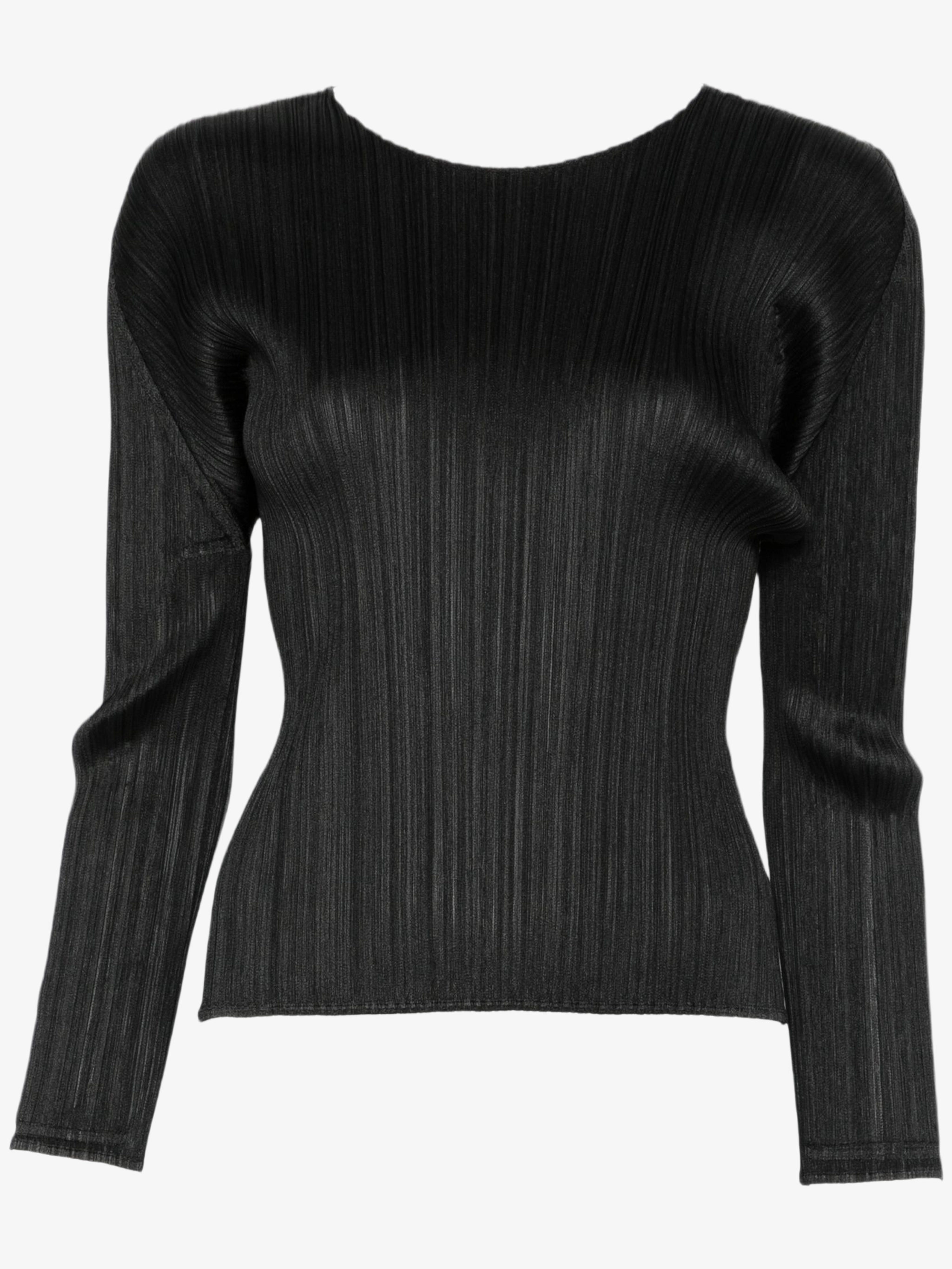 トップス ME ISSEY MIYAKE Pleated Top Черный топ с плиссировкой и круглым вырезом Pleats Please Issey