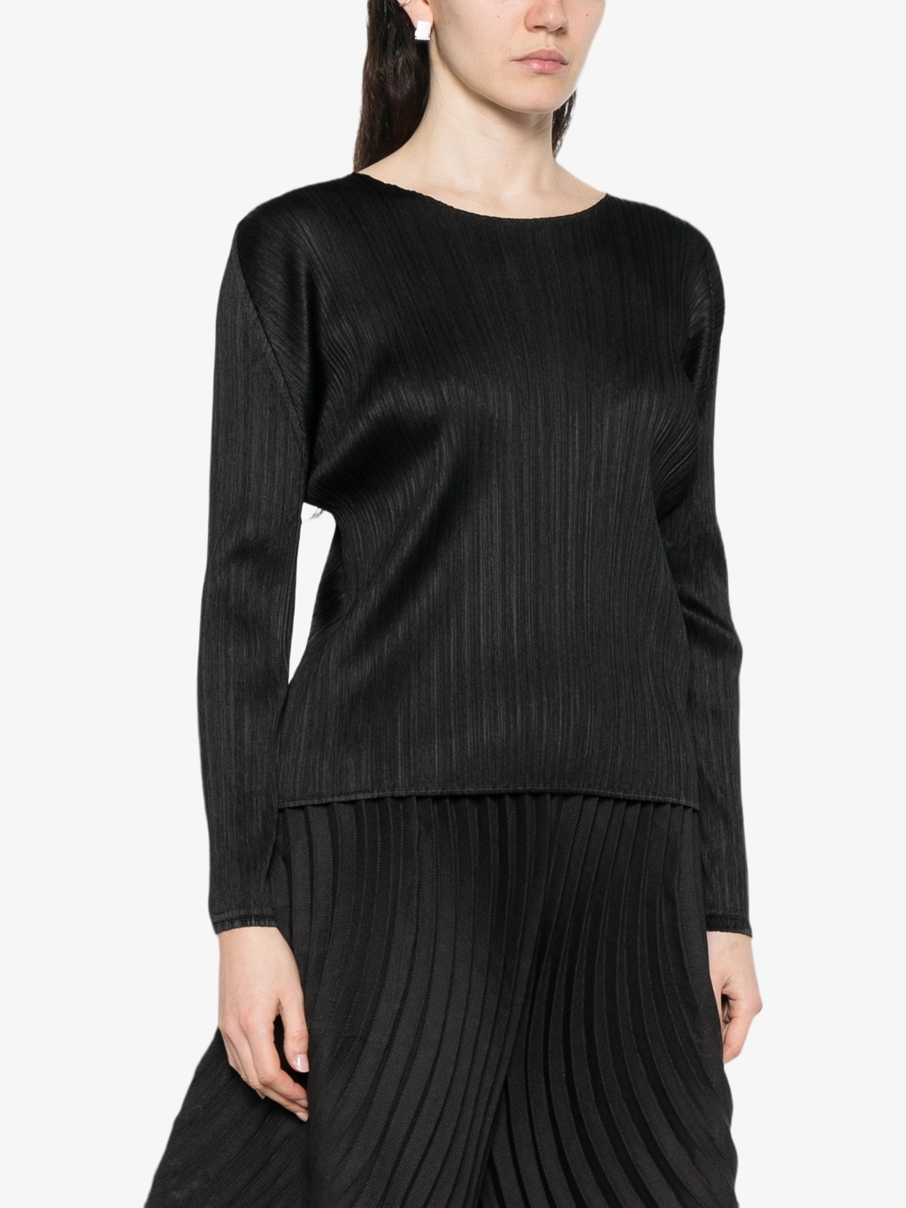 Черный топ с плиссировкой и круглым вырезом Pleats Please Issey