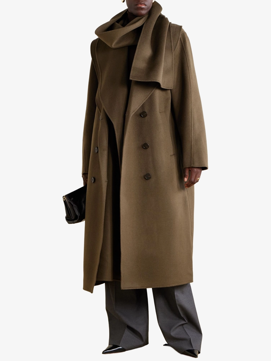 Двубортное пальто из шерсти с деталью шарф