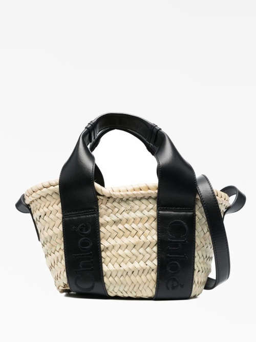 Logo-print raffia tote bag