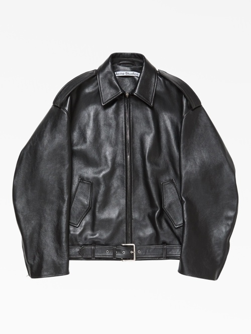 Черная кожаная куртка с поясом Acne Studios — купить в интернет