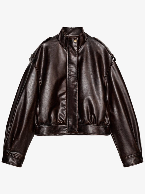 Куртка с эффектом кожи и ремешками Zara — купить в интернет