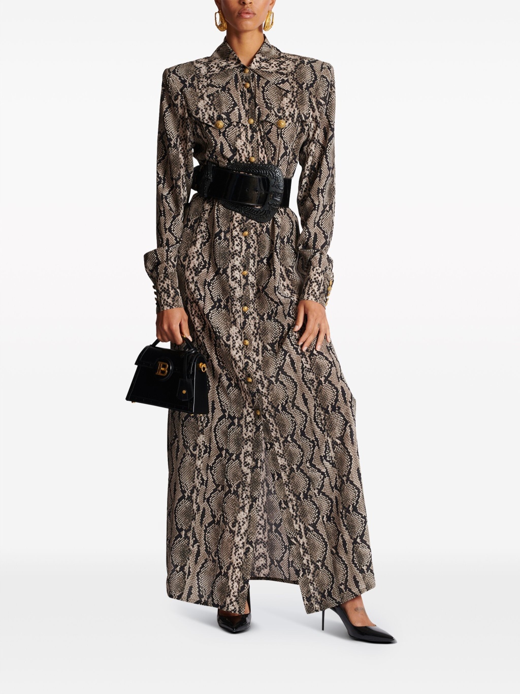 Платье-рубашка макси со змеиным принтом