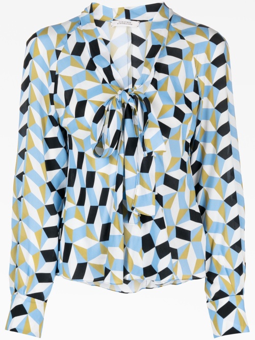 Geometric-print v-neck shirt