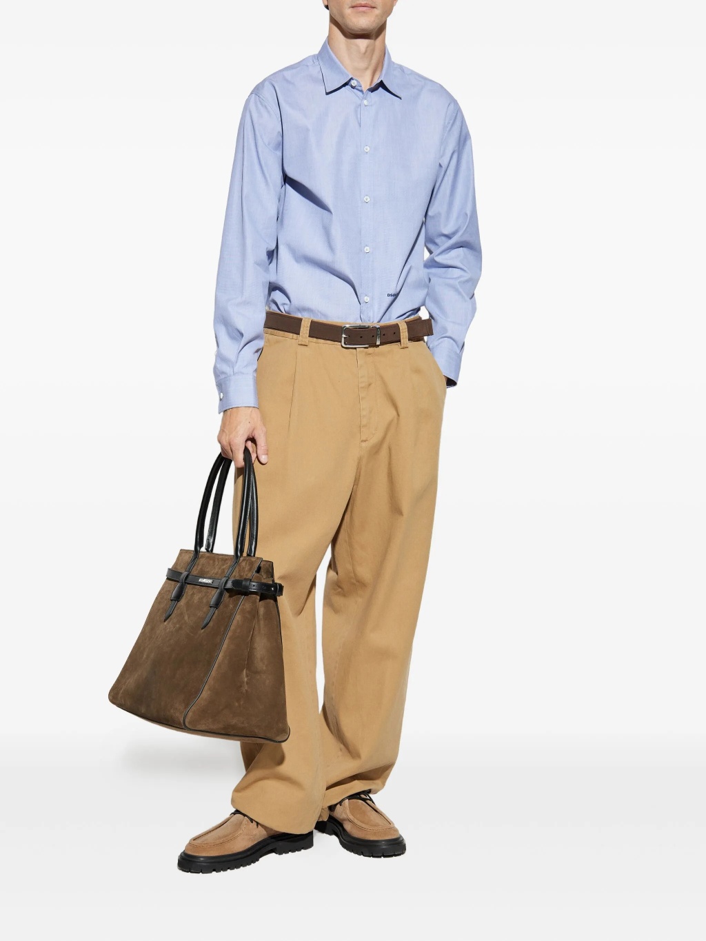 Светло-голубая рубашка с вышитым логотипом из хлопка