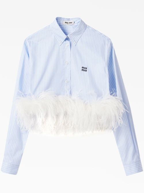 feather-trim striped cotton shirt