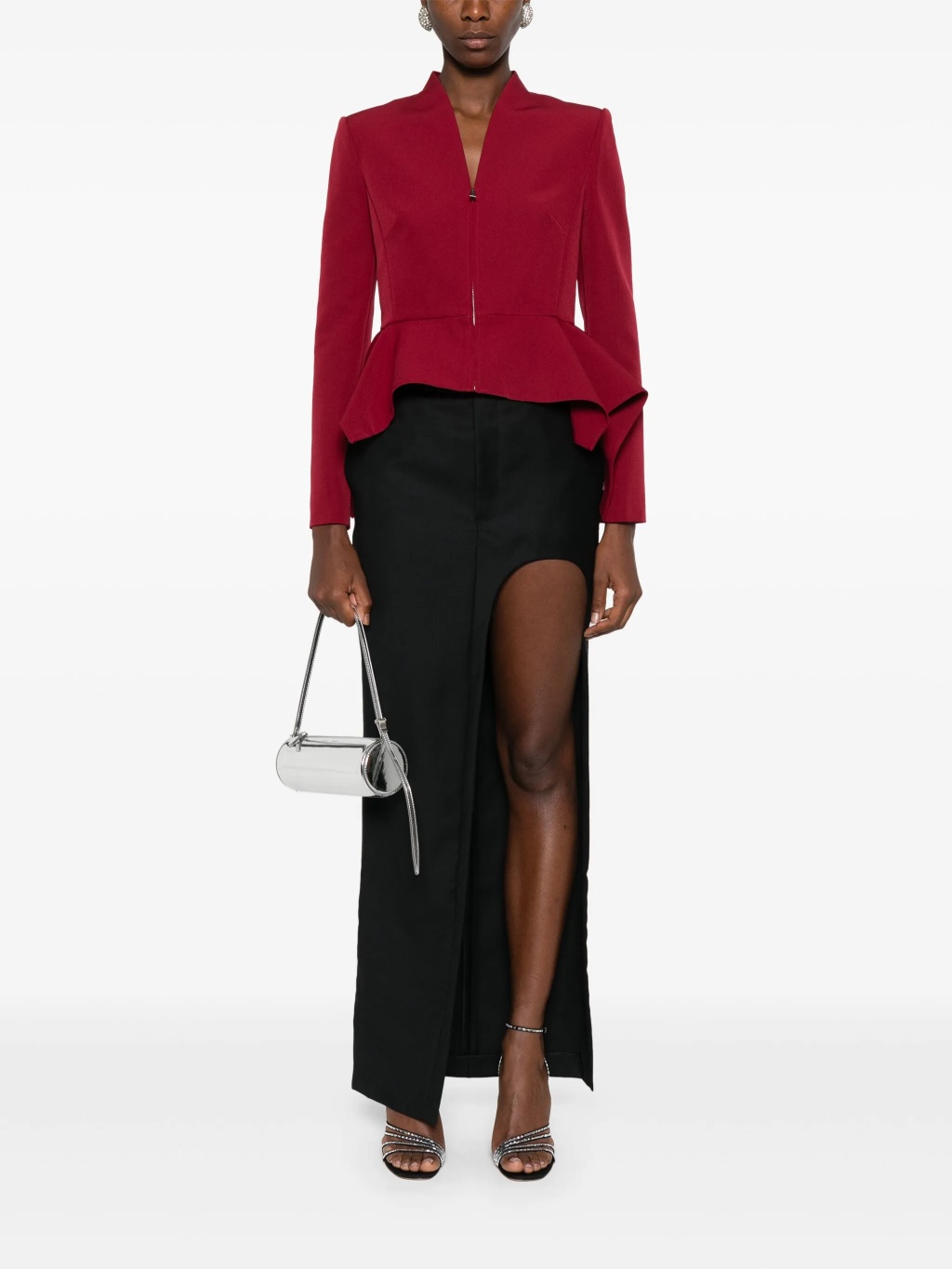 Темно-красный приталенный жакет с баской