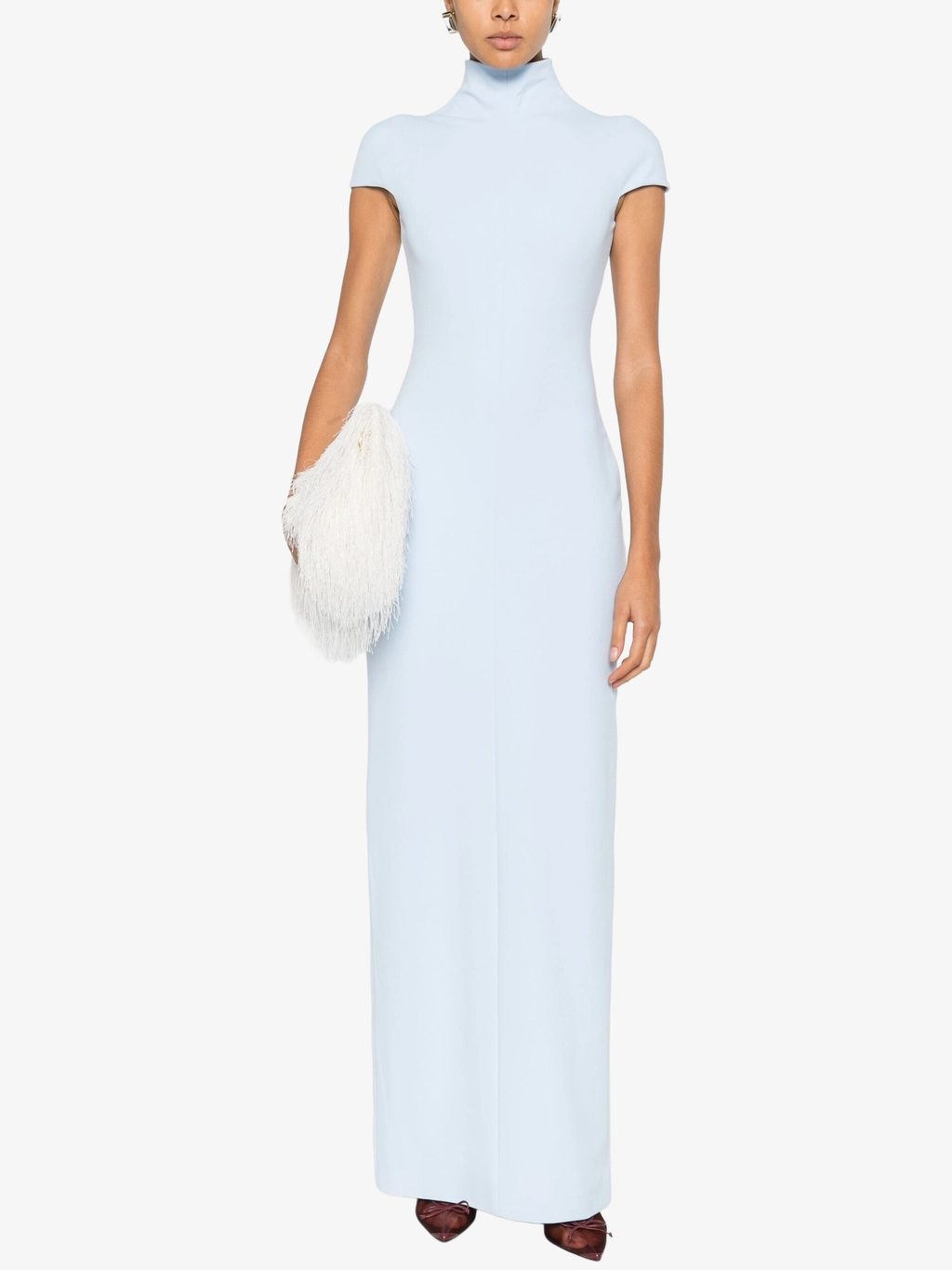 Макси-платье ледяного голубого цвета с имитацией водолазки