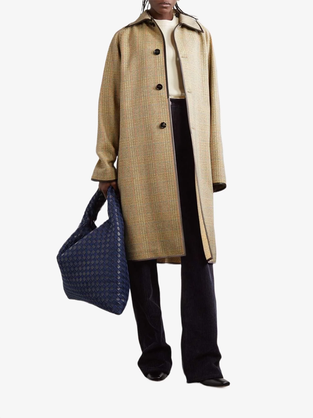 Прямые брюки из вельвета с отделкой из кожи