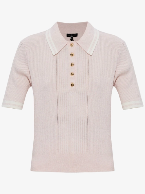 Laurie ribbed button polo top