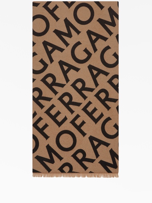 Logo intarsia-knit fringed scarf
